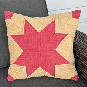 Primitive Star Patterned Quilted Accent Pillow - Mauve and Cream